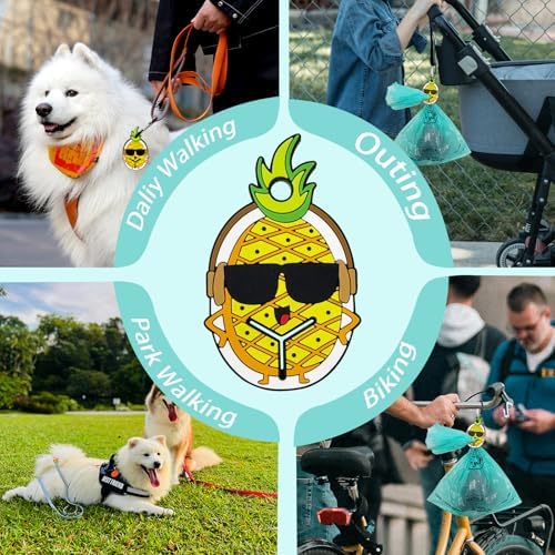 Poop Bags Clips for Leashes Silicon Dog Poop Bag Holder Dispenser Hands-free Poop Bag Holders for Leashes Dog Walking Accessories Dog Leash Attachment for Hanging Used Dog Waste Bags(Pineapple)