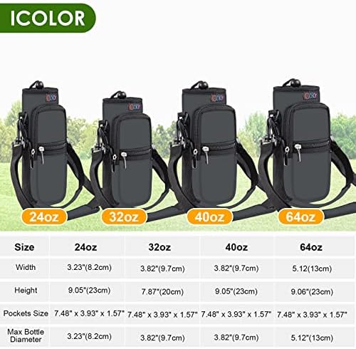 icolor Water Bottle Carrier Bag with Strap 25/32/40 oz Crossbody Bottle Holder with Phone Pocket Sling Sleeve Insulated Neoprene Water Bottle Pouch for Walking Travelling