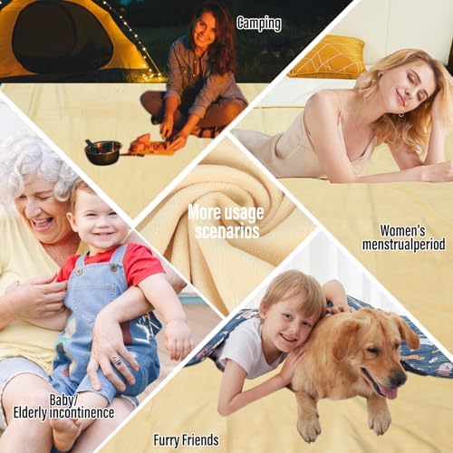 Ahinahwap Waterproof Blanket for Bed Couch Sofa, Reversible & Reusable Cat, Dog Blanket Waterproof Washable, Small Water Resistant Blankets, Leakproof (40"x60", Warm Yellow/Warm White)