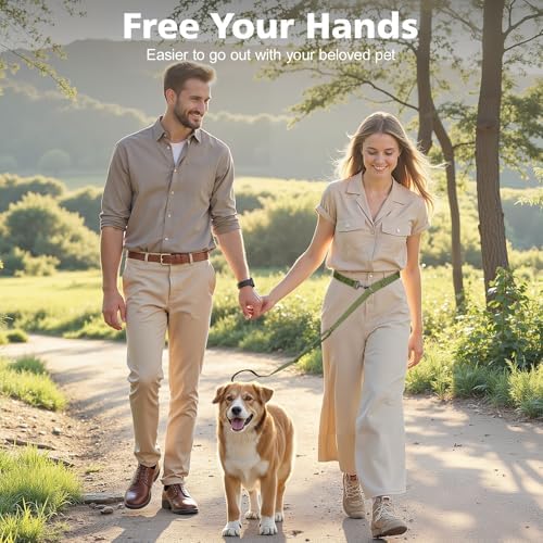 8.5ft Hands Free Dog Leash Adjustable for Medium Dogs, Army Green