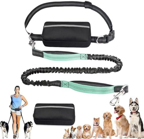 Upliftjoys Dog Leash, Upliftjoys Hands Free Dog Leash with Zipper Pouch, Retractable Waist Leashes with Double Padded Handles for Dogs Walking Jogging Running (Light Green,Single Rope)