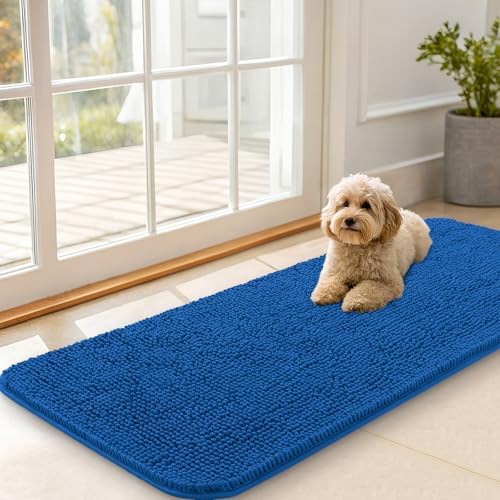 OLANLY Dog Door Mat for Muddy Paws 47x20, Super Absorbent Chenille Mud Mat