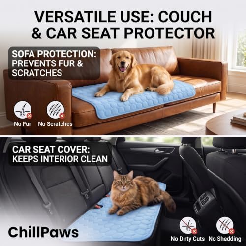 ChillPaws Cooling Mat, Summer Breathable Ice Silk Cooling Pet Mat, Washable Self-Cooling Bed Pad, Chill Crate Pad for Floor Mattress & Sofa Couch, Multi-Sizes for All Dogs & Cats，Gray：X-Large
