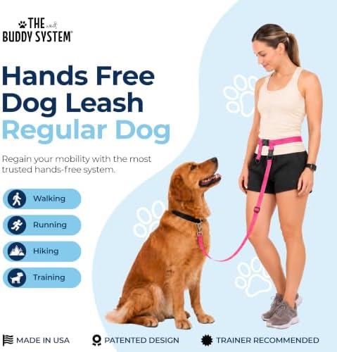 The Buddy System - Hands Free Dog Leash - Regular Dog, X-Large, Pink