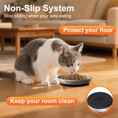 Cat Bowls, 2 Pcs 304 Stainless Steel Cat Bowls for Food and Water with Whisker-Friendly Shallow Design and Non-Slip Silicone Base, Perfect for Cats & Small Dogs (5 Pack -Mix Color)
