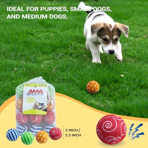 AMA SPORT Squeaky Tennis Balls for Dogs 4 Pack 2.0" Small Tennis Balls for New Puppy Small Dog Toys for Fetch, Exercise, Outdoor Play