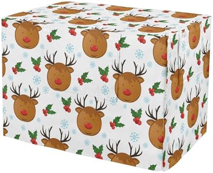 Kigai Reindeer Head Dog Crate Cover Oxford Fabric Windproof Waterproof Kennel Cover with Breathable Mesh & Roll-Up Panels, Fit for 35 in Cage, Washable