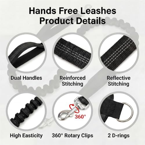 Hands Free Dog Leash 3 Zipper Pounchs with Reflective Strips Poop Bag Dispenser,Waterproof Dog Walking Belt,Dual Handles and Durable Bungee,Waist Leash for Dog Walking,Jogging and Running