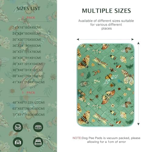 IEUUMLER Washable Pee Pads for Dogs, 2 Pack Insect Pattern Reusable Waterproof Puppy Potty Pads, Non-Slip Absorbent Pet Training Pads for Playpen Crate Bed EU014
