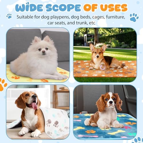 Tegeme 6 Pcs Waterproof Pet Blanket Paw Print Fleece Throw, 30 x 20 Inch