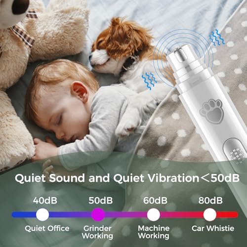 VIWIK Dog Nail Grinder, 2-Speed Rechargeable Dog Nail Trimmers for Large Medium & Small Dogs, Upgrade Professional Electric Pet Paws Nail Grinder, Quiet Puppy Grooming Tool Cat Dog Nail Dremel White