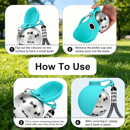 Portable Dog Water Bottle, Flip-Top Silicone Bowl Design, Insulated Hot & Cold Retention Material, One-Hand Leakproof Use, Perfect for Walking & Hiking, 10oz (Blue, Printing)