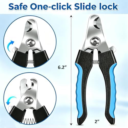 Dog Nail Clipper, Pets Nail Clippers and Trimmers with Safety Guard to Avoid Over-Cutting Toe Nails Cat Claw Trimmer Pet Nail Clipper with Nail File, Flea Tick Combs Brush Grooming for Dogs Cats-3PCS
