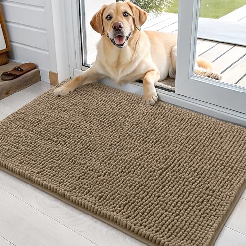 OLANLY Dog Door Mat for Muddy Paws 36x24, Super Absorbent Chenille Mud Mat