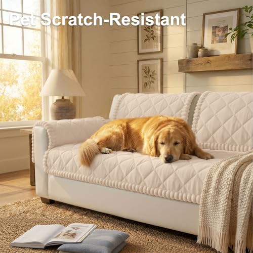 Smiry Non Slip Couch Cover for Dogs, Fuzzy Plush Pet Sofa Protector
