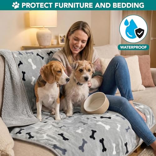 PetAmi Waterproof Dog Blanket Puppy Cat Large Couch Cover, 60x80 Bone Grey