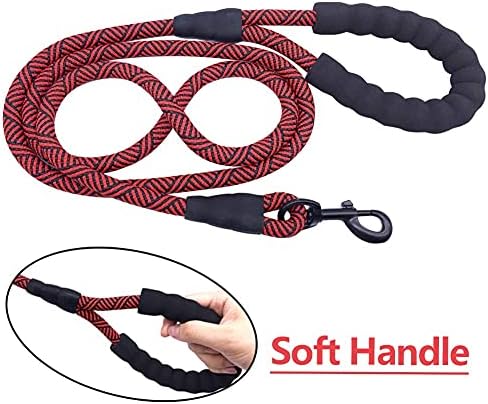MayPaw Heavy Duty Rope Dog Leash, 3/4/6/7/8/10/12/15/20/30 FT Nylon Pet Leash, Soft Padded Handle Thick Lead Leashes for Large Medium Dogs (red Black, 1/2" * 10')