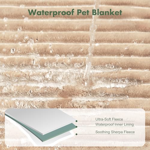 Waterproof Dog Blanket for Couch - Washable Medium Pet Blanket for Furniture Protector, Cozy Fleece Calming Dog Crate Blankets for Indoors & Outdoors, Linen, 30"x40"