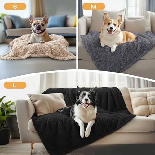 1 Pack 3 Calming Blankets Fluffy Premium Fleece Pet Blanket Soft Sherpa Throw for Dog Puppy Cat Beige/Black/Grey Medium (30" x20'')
