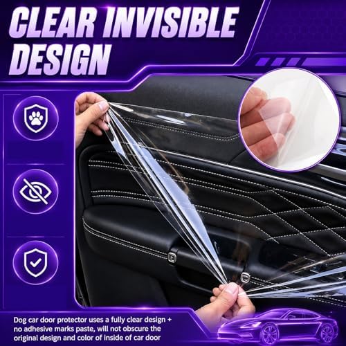 9.84 Ft×7.87 Inch Car Door Protector for Dogs,Clear Invisible Anti-Scratch Car Door Edge Guards with Knife/Scraper/Towel,Waterproof Clear Protective Film for Cars/Truck/SUV