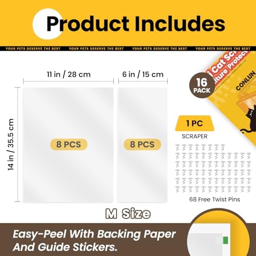 Conlun Cat Scratch Furniture Protector 16-Pack 14in Clear Adhesive Sheets