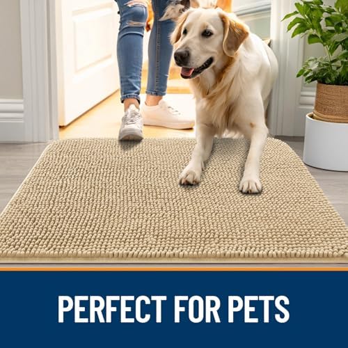 OLANLY Dog Door Mat for Muddy Paws 40x24, Super Absorbent Chenille Mud Mat