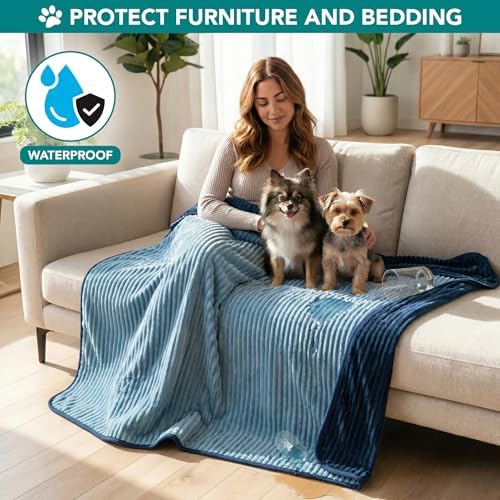 PetAmi Waterproof Dog Blanket for Couch Crate Pet Cover, 24x32, Navy Blue
