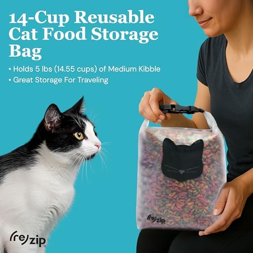 (re) zip Cat Food Storage Bag & Kibble Carrier, 14-Cup Roll Top, Black