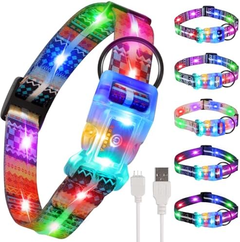 Light Up Dog Collar+LED Dog Leash,Rechargeable Waterproof LED Dog Collar Set,1.5m,3 Lighting Modes for Medium Large Dogs Walking at Night(1.5m Leash+10-25in Collar Can be Crop)