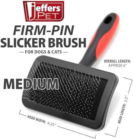 Jeffers Pet Hard Pin Universal Slicker Brush for Dogs, Cats, Horses – Firm Bristles Grooming Tool, Detangling, Tangle Free Coat, Mats, Shedding, Curved Head, Travel Friendly, Easy Storage - Medium