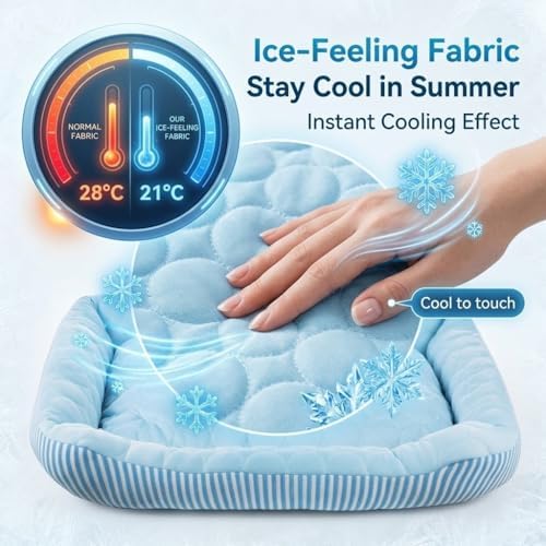 Cooling Dog Bed for Large Medium Small Dogs, Breathable Dog Cooling Mat with Self Cooling Ice Silk Fabric, Washable Summer Pet Bed for Indoor Outdoor,Pink Small