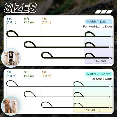 VIVAGLORY Double Handle Dog Leash Twingrip, 6ft x 1/2in, Neon Yellow