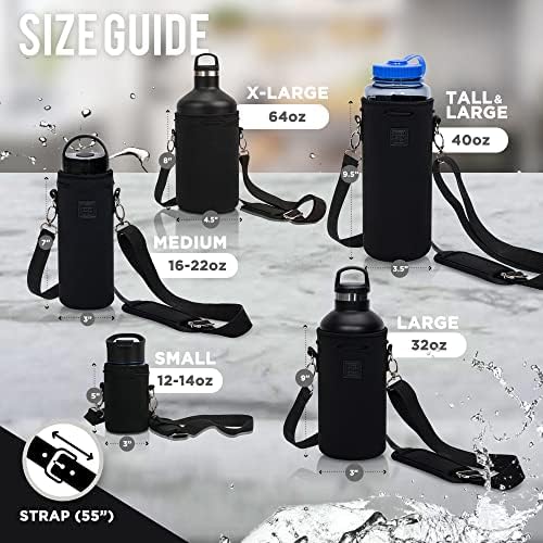 Made Easy Kit Neoprene Water Bottle Carrier Holder with Adjustable Shoulder Strap for Insulating & Carrying Water Container Canteen Flask Available in 5 Sizes (7 Wonders, L (32oz / 1.5L))