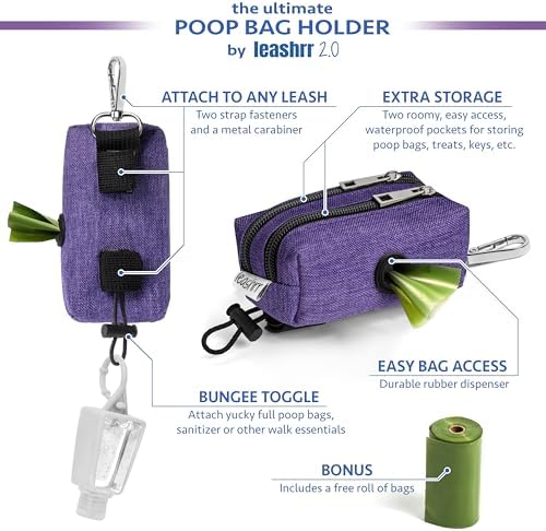 Dog Poop Bag Holder for Leashes and Treat Holder with 2 Waterproof Pouches