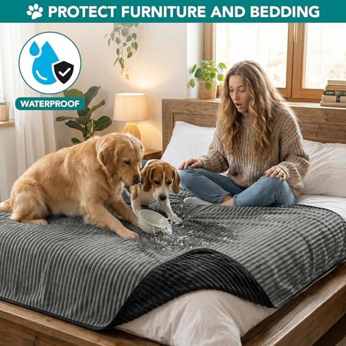 PetAmi Waterproof Dog Blanket for Couch Bed Pet Cover, 60x80 Black Grey