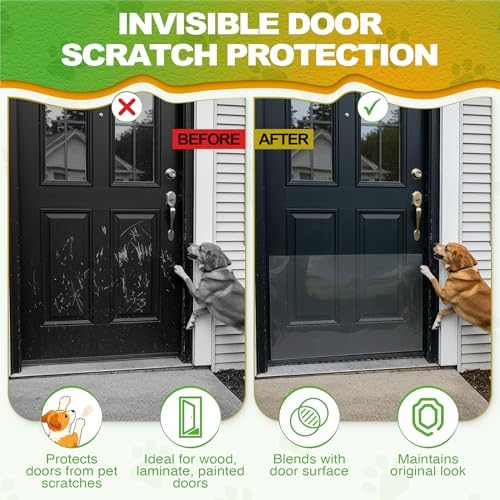 Door Protector from Dog Scratching - 12"X120" Transparent Pet Door Scratch Guard, No Residue Adhesive Dog & Cat Scratch Protector for Doors, Furniture