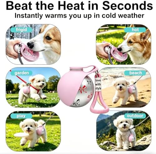 Portable Dog Water Bottle, Flip-Top Silicone Bowl Design, Insulated Hot & Cold Retention Material, One-Hand Leakproof Use, Perfect for Walking & Hiking, 10oz (Pink, Printing)