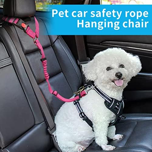 YAOHDAO Dog Seat Belt Harness for Car, Restraint Adjustable with Elastic Bungee Buffer Headrest for Vehicle, 360° Swivel Carabiner Nylon Pet Safety Seat Belts Heavy Duty Car Harness for Dogs Rosy Red