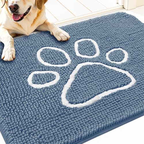 OLANLY Dog Door Mat for Muddy Paws 32x20, Paw Print Design Chenille Mud Mat