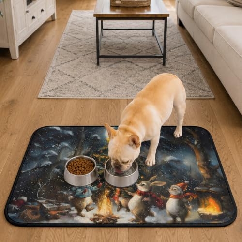 Washable Pee Pads for Dogs & Cats Christmas Winter Snow Christmas Tree Lights Forest Bonfire Bunny Waterproof Leakproof Non-Slip Absorbent Reusable Training Pad for Potty Crate Playpen Sofa 18"x24"