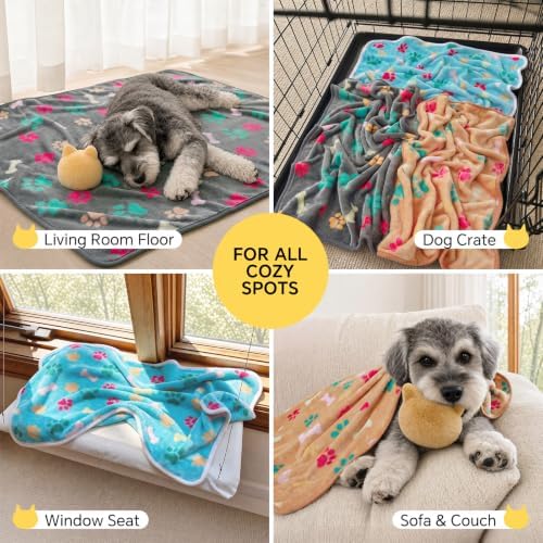 Luciphia 1 Pack 3 Blankets Fluffy Premium Fleece Pet Blanket Flannel Paw Printed Throw for Dog Cat(Medium 30x20'', Grey/Brown/Blue)