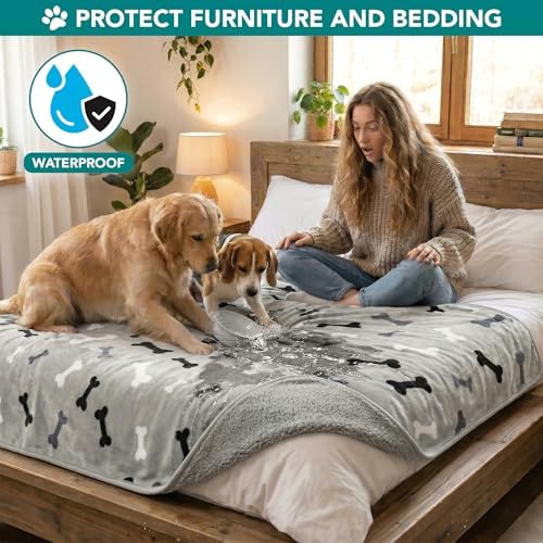 PetAmi Waterproof Dog Blanket Puppy Cat Large Couch Cover, 60x80 Bone Grey