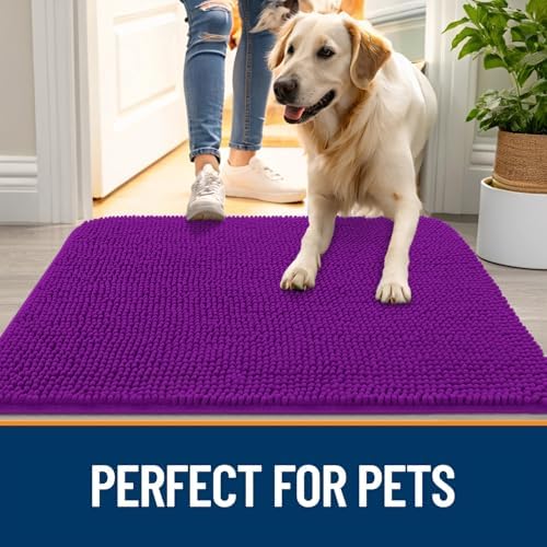 OLANLY Dog Door Mat for Muddy Paws 59x35, Super Absorbent Chenille Mud Mat