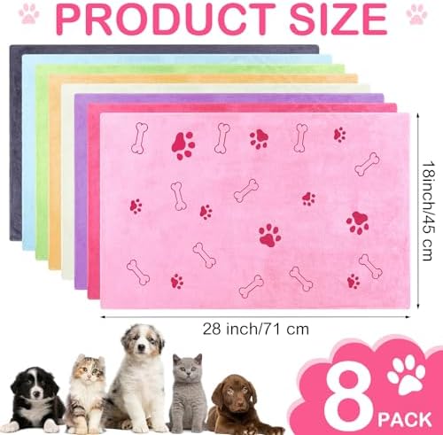 8 Pcs Dog Towel for Drying, 18 x 28 Inch, Dog Paw and Bone, Sweet Color