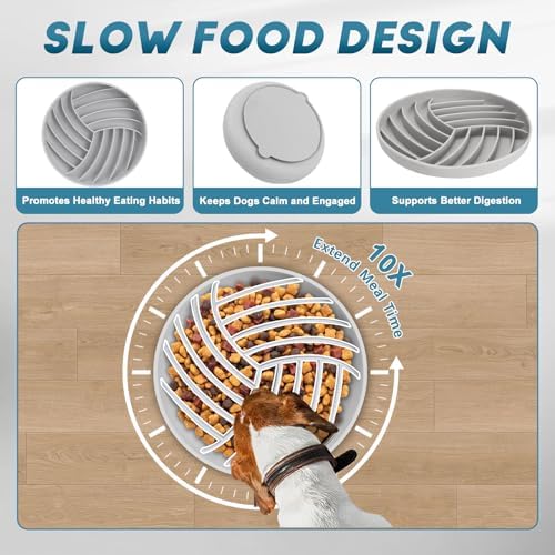 Silicone Slow Feeder Bowls for Dogs and Cats - Wet Food, Suction Cups, Interactive, Reduces Boredom, Anxiety, Anti-Choking, Non-Slip Design (Gray)