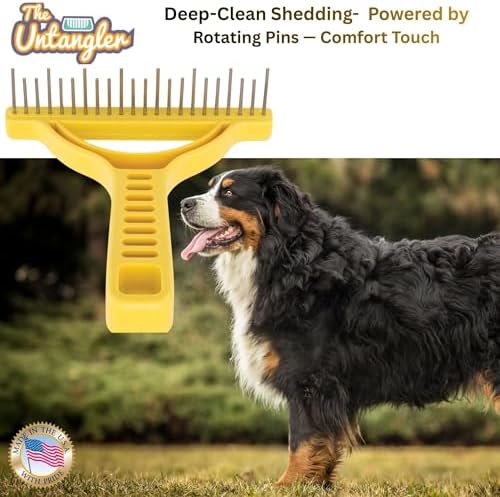 The Untangler Rakes for Grooming and Shedding -silky smooth rotating teeth to easily collect loose hair (Yellow, Shedding)