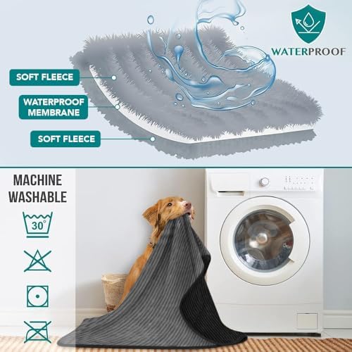 PetAmi Waterproof Dog Blanket for Couch Bed Pet Cover, 60x80 Black Grey