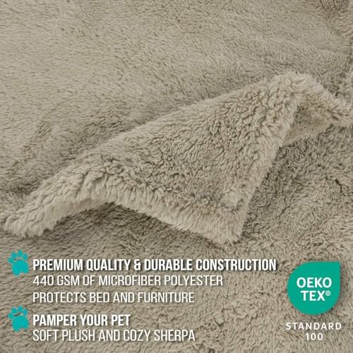 PetAmi Fluffy Sherpa Waterproof Dog Blanket for Pet Cat Queen 90x90, Taupe
