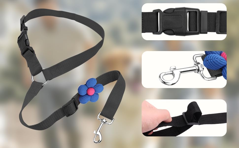 YAOHDAO Dog Seat Belt Harness for Car, Restraint Adjustable with Elastic Bungee Buffer Headrest for Vehicle, 360 Degree Swivel Nylon Pet Safety Seat Belts Car Harness (Black with Flowers)