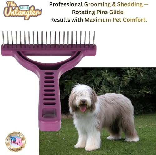 The Untangler Rakes for Grooming and Shedding -silky smooth rotating teeth to easily collect loose hair (Purple, Extra-Long)